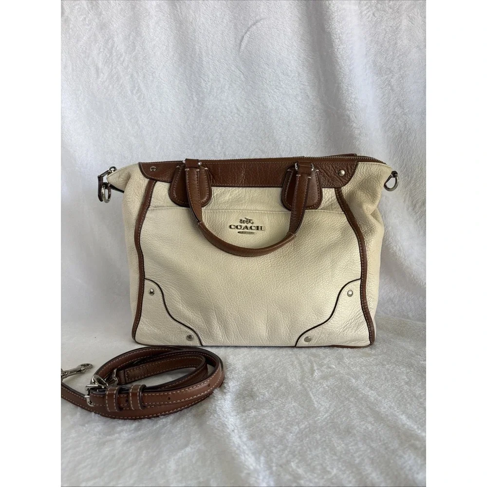 COACH Spectator Satchel Bag Cream Brown Leather Crossbody Top Handle F37679